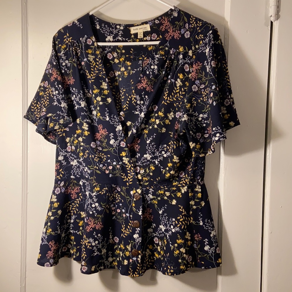 Navy floral blouse